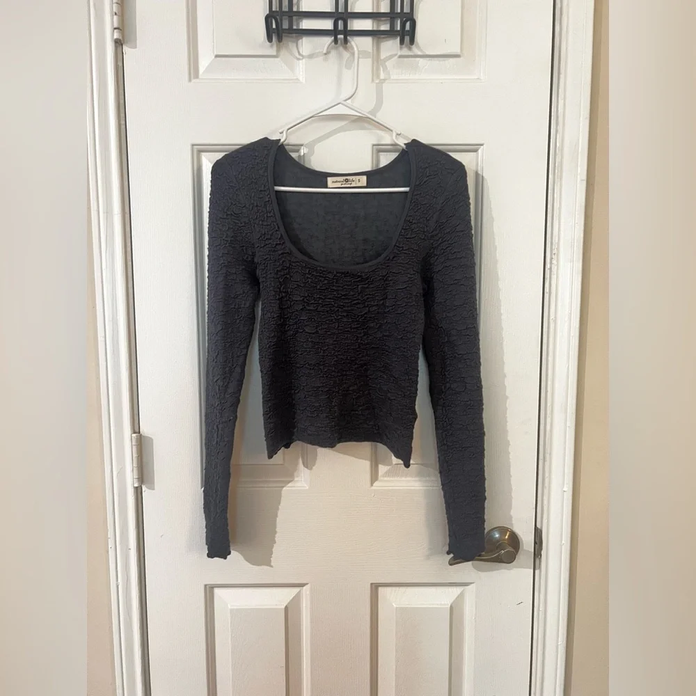 Natural Life Danielle Square Neck Textured Long Sleeve Top in Navy - Picture 3 of 6